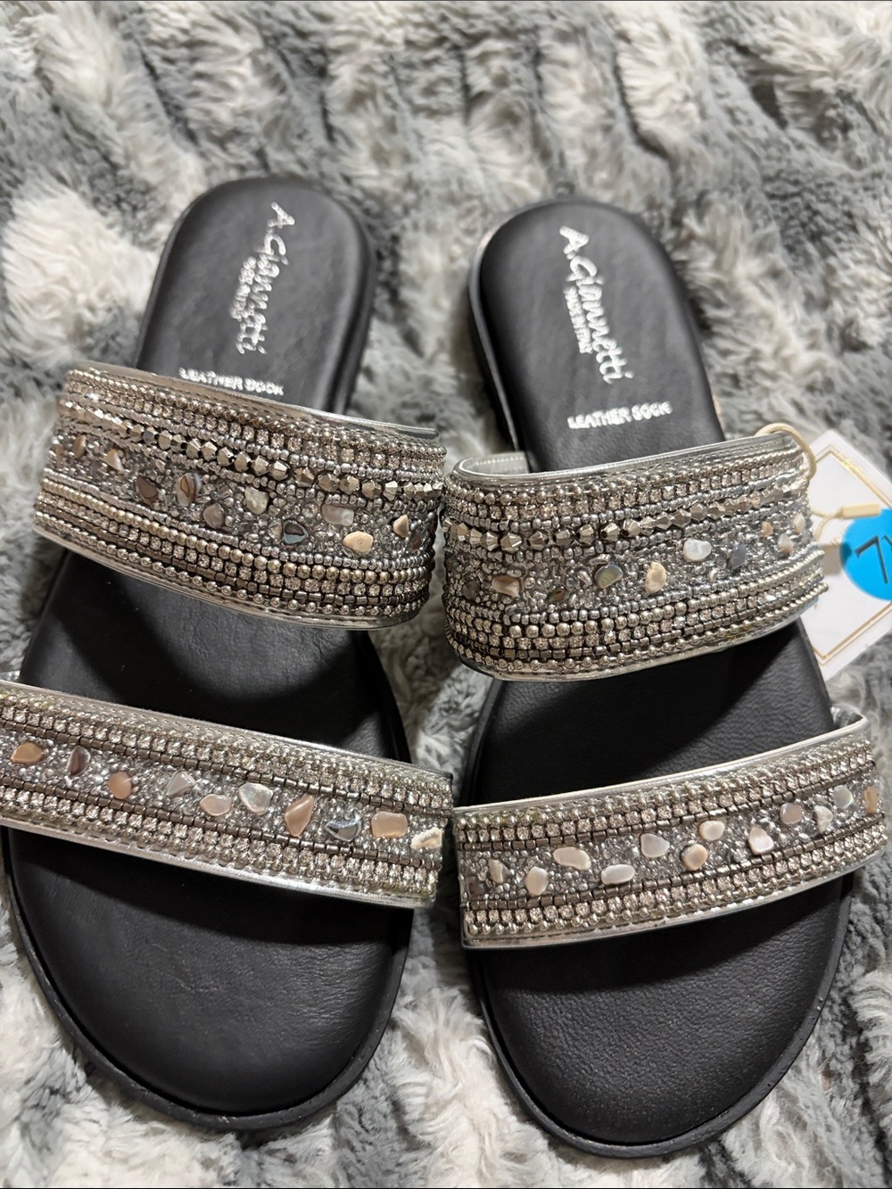 Rhinestone silver leather sandals